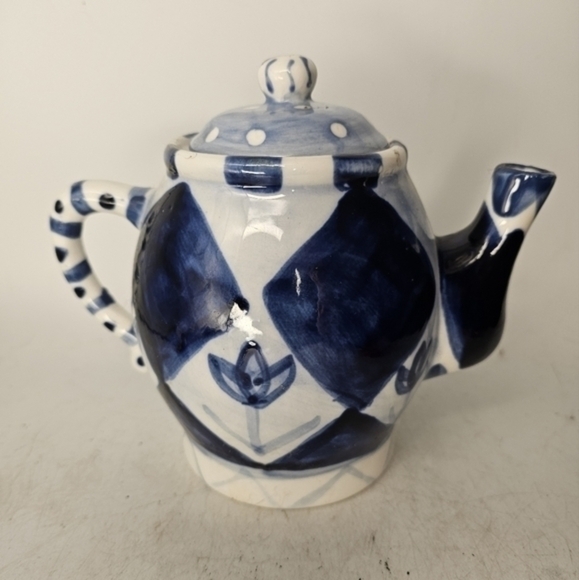 Anthropologie vintage blue and white Asian teapot - Picture 1 of 4